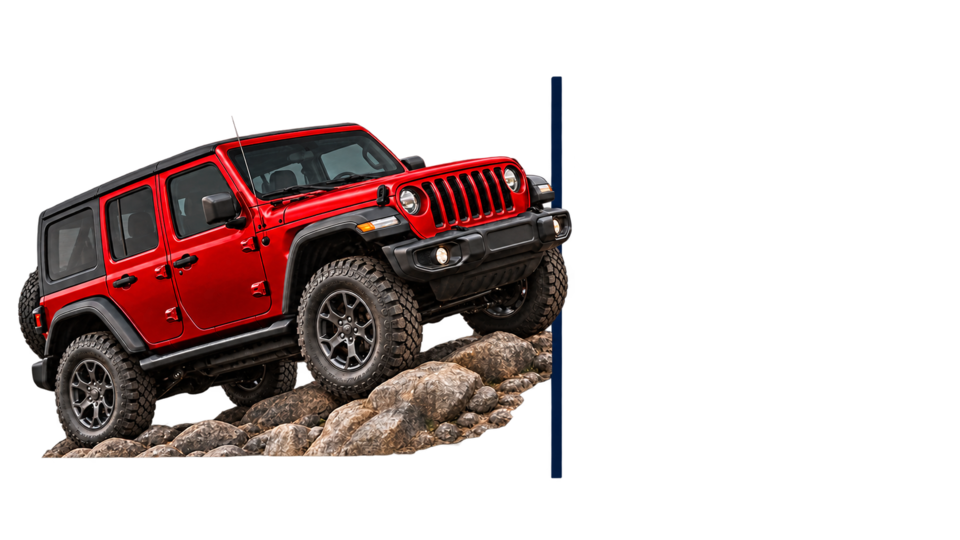 Red Jeep with white lettering: Journey, Evaluate, Educate, Protect